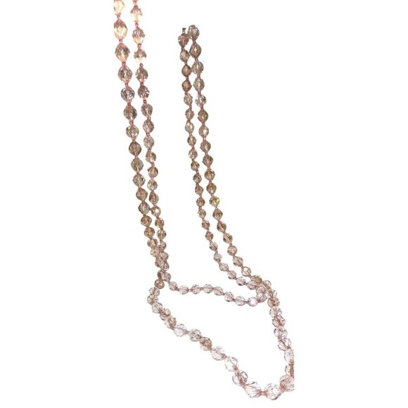 Vintage Necklace Pink Acrylic Faceted Beaded Double Strand Lobster Clasp - Picture 2 of 5
